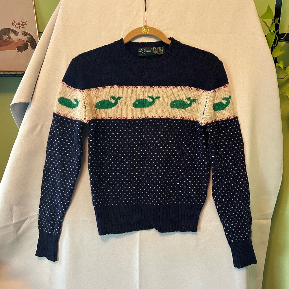 Vintage Wool Preppy Whale Pattern Sweater - Reed Hunter - Sz M